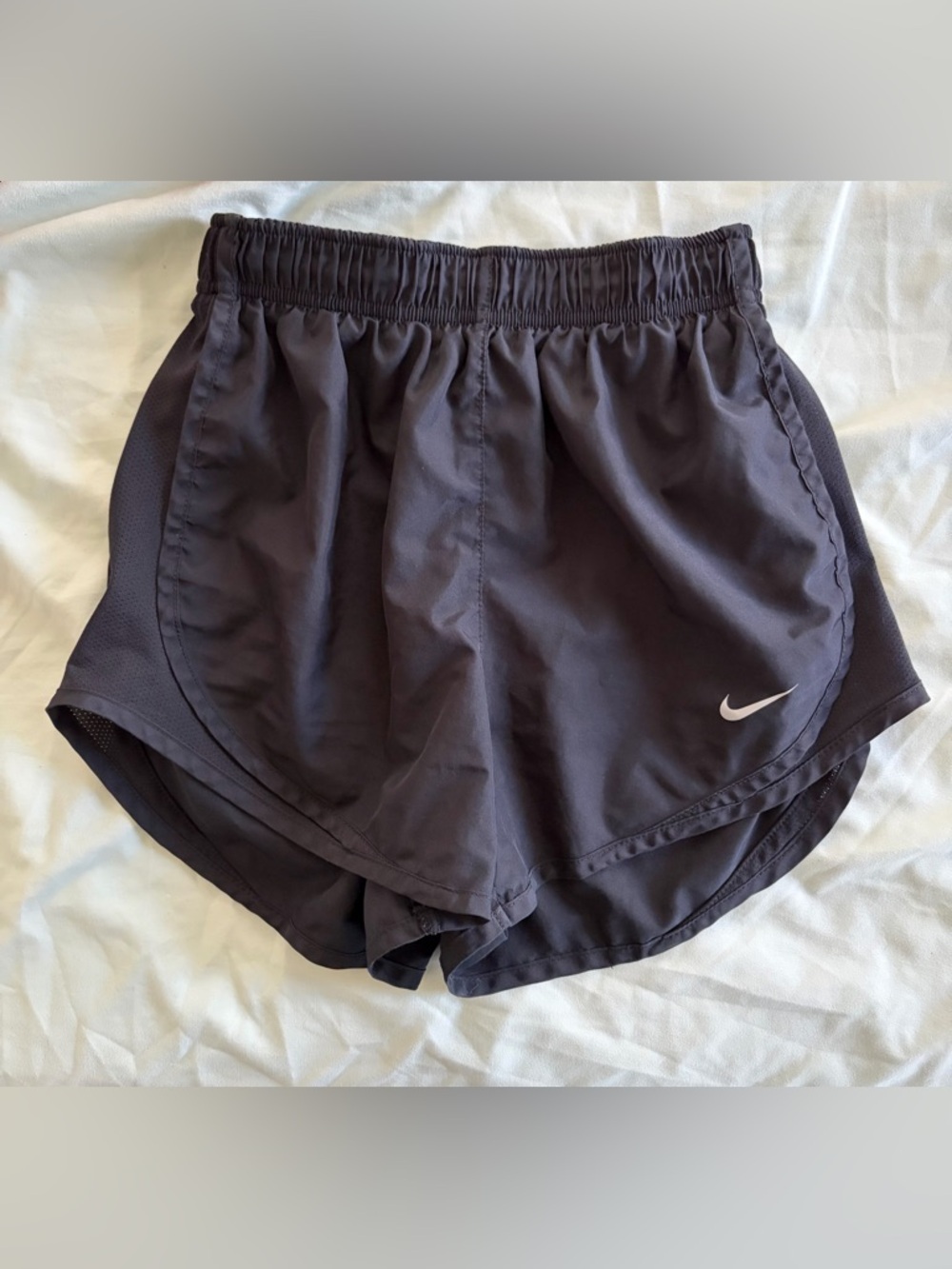 Nike Women's Dark Gray Athletic Running Shorts with White Swoosh